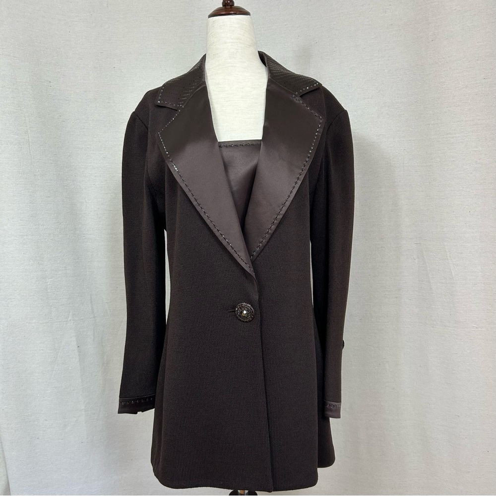 St. John Evening Classic Brown Wool Blend Knit Blazer Jacket Sz. 10 - Picture 1 of 10